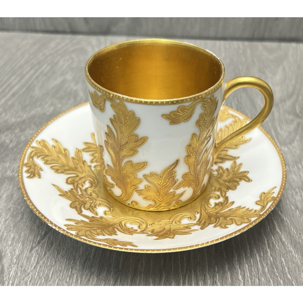 Limoges France Raphael Weill & Co San Francisco Gold Leaves Teacup & Saucer READ